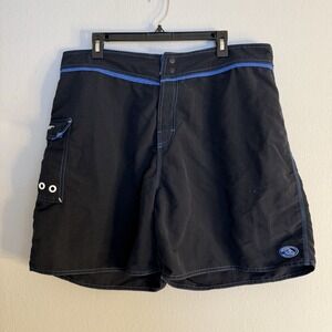 Quick Silver Vintage Swimming Trunks Black And Blue Size 40 Snap Button